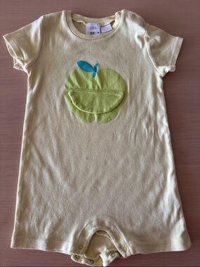 Zara Pale Yellow Apple Appliqué Short Sleeve Romper